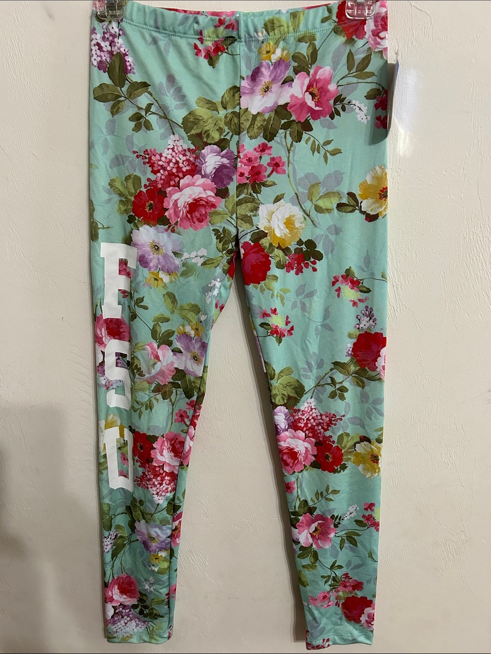 Recycled Karma University Floral Mint Leggings FSU NWT with Pink & Red Roses S/P